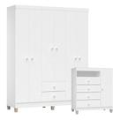 Cômoda E Guarda Roupa 6 Portas Baby Kids Branco Brilho - Incorplac