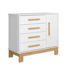 Cômoda Encanto Slim - MDF/MDP 1 Porta 4 Gavetas com Pés Madeira - Qmovi