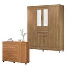 Cômoda Flora e Guarda Roupa Casal Munique Amêndola Touch com Espelho - Demóbile Cômoda Flora e Guarda Roupa Casal Munique Amêndola Touch com Espelho - Demóbile