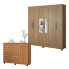 Cômoda Flora e Guarda Roupa Casal Prático Amêndola Touch com Espelho - Demóbile
