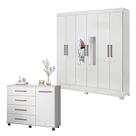 Cômoda Flora e Guarda Roupa Casal Prático Branco com Espelho - Demóbile