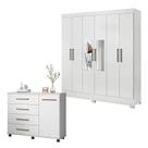 Cômoda Flora e Guarda Roupa Casal Prático Branco com Espelho - Demóbile