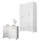 Cômoda Flora E Guarda Roupa Solteiro Astro Branco - Demóbile