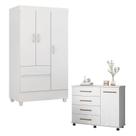 Cômoda Flora e Guarda Roupa Solteiro Wind Branco Flex - Demóbile Cômoda Flora e Guarda Roupa Solteiro Wind Branco Flex - Demóbile