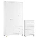 Cômoda Gaveteiro E Guarda Roupa 4 Portas Baby Kids Branco Flex - Incorplac