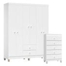 Cômoda Gaveteiro e Guarda Roupa 6 Portas Ternura Baby Branco Brilho Incorplac
