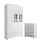 Cômoda Gaveteiro e Guarda Roupa Ariel Branco Brilho - Carolina Cômoda Gaveteiro e Guarda Roupa Ariel Branco Brilho - Carolina