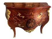Cômoda Hall Tampo Marchetado Bronze Ornamentado Madeira Luxo