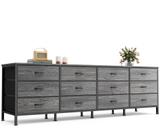 Cômoda Huuger 180 cm com 12 gavetas de tecido para quarto cinza