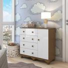 Cômoda Infantil 1 Porta 4 Gavetas 100% MDF Mimo Branco/Brilho/Carvalho Cômoda Infantil 1 Porta 4 Gavetas 100% MDF Mimo Branco/Brilho/Carvalho