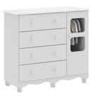 Comoda Infantil 1 Porta 4 Gavetas Uli - Moveis Peroba Branco Brilho