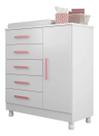 Cômoda Infantil 1 Porta e 4 Gavetas Grande 90cm MDF Branca com Corrediças Telescópicas Guarda Roupa Bebê Organizador Quarto Infantil e Adulto Móvel Mo Cômoda Infantil 1 Porta e 4 Gavetas Grande 90cm MDF Branca com Corrediças Telescópicas Guarda Roupa Bebê Organizador Quarto Infantil e Adulto Móvel Mo