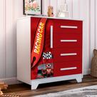 Comoda Infantil 1 Porta e 4 Gavetas Personagens - Vermelho