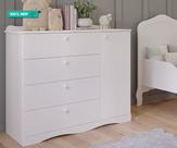 Cômoda Infantil 100% MDF 1 Porta 4 Gavetas Encanto Permobili Branco