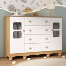 Cômoda Infantil 125cm 2 Portas Com Vidro E 4 Gavetas Luna Multimóveis MP4415 Madeirado/branco