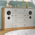 Cômoda Infantil 125cm 2 Portas Com Vidro E 4 Gavetas Pirulito Multimóveis MP4470 Madeirado-off White