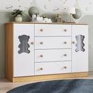 Cômoda Infantil 125cm 2 Portas Com Vidro E 4 Gavetas Teddy Multimóveis Mp4490 Madeirado/branco Madeirado/branco