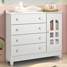 Cômoda Infantil 4 Gavetas com Porta Fraldário Provençal Lisa Branco Carolina Baby