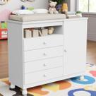 Cômoda Infantil Bebê Sapateira Quarto Criança Com Trocador Colchão Impermeável Baby Macio Regulagem de Altura Corrediça Telescópica