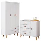 Cômoda Infantil Com Guarda Roupa 3 Portas Duda Branco Acetinado Bétula - Carolina
