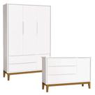 Cômoda Infantil E Guarda Roupa 3 Portas New Classic Branco Com Pés Madeira - Reller