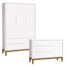 Cômoda Infantil E Guarda Roupa 3 Portas New Classic Branco Com Pés Madeira Reller