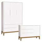 Cômoda Infantil e Guarda Roupa 3 Portas New Classic Branco com Pés Madeira Reller