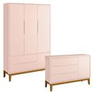 Cômoda Infantil E Guarda Roupa 3 Portas New Classic Rosa Com Pés Madeira Reller