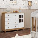 Cômoda Infantil Elô Peroba Branco Amêndoa MDF 1 Porta Vidro