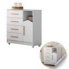 Cômoda Infantil Mdf Branca Moderna 1 Porta 4 Gavetas Top