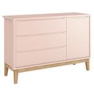 Cômoda Infantil New Classic com Porta Rosa com Pés Madeira Natural Reller