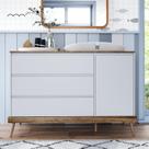 Cômoda Infantil Retrô 3 Gavetas 1 Porta Canção de Ninar Accesso Móbile Branco/Amêndola Rústica