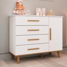 Cômoda Infantil Retrô 4 Gavetas com Porta Fraldário Pés Palito Ludmila MDF Branca