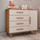 Cômoda Infantil Retrô 4 Gavetas com Porta Fraldário Pés Palito Ludmila MDF Off White