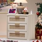 Cômoda LEYAOYAO mesa de cabeceira de 3 Gavetas com Rattan 58cm Cinza Branco Cômoda LEYAOYAO mesa de cabeceira de 3 Gavetas com Rattan 58cm Cinza Branco
