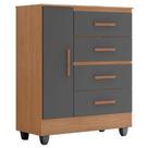 Cômoda Lite 4 Gavetas 01 Porta Nature Cinza Móveis Leão