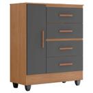 Cômoda Lite 4 Gavetas 01 Porta Nature Cinza Móveis Leão