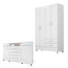 Cômoda London E Guarda Roupa Solteiro Astro Branco Flex - Demóbile