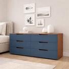 Cômoda Madri 6 Gavetas Azul/Freijó - Politorno