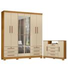 Cômoda Madri e Guarda Roupa Casal Londres com Espelho Carvalho Americano Off White - Incorplac