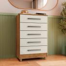 Cômoda MDF 5 Gavetas Cedro Areia Com Puxador Para Quarto Decoração Closet Gaveteiro Alto Organizador