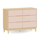 Cômoda MDF e Madeira Maciça com 6 gavetas e 118cm de largura Linha Tomi Quater Rosa com Carvalho Malva