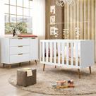 Comoda Melinda 1 Porta e 3 Gavetas e Berço Mini Cama Retro Branco