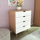 Cômoda Melissa com 4 Gavetas e Pé Cônico CM8026 Marrom/Amêndoa/Branco