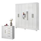 Cômoda Montevidéu e Guarda Roupa Casal Prático Branco com Espelho - Demóbile