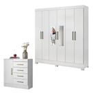 Cômoda Montevidéu e Guarda Roupa Casal Prático Branco com Espelho - Demóbile