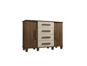 Cômoda/Organizador/Multiuso/Sapateira BAR Modelo Retrô 2 portas Com Prateleiras Internas e 4 Gavetas Com Corrediças telescópicas Cor freijó/Off White