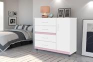 Cômoda Organizadora PR 4 Gavetas e 1 Porta Cor Branco / Rosa Cômoda Organizadora PR 4 Gavetas e 1 Porta Cor Branco / Rosa