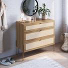 Cômoda oslo 3 gavetas palhinha base em metal dourada madeira mdp hanover ou nero - artesano