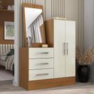 Cômoda para Quarto 3 Gavetas 2 Portas com Espelho Dunas Cinamomo e Off White Yescasa